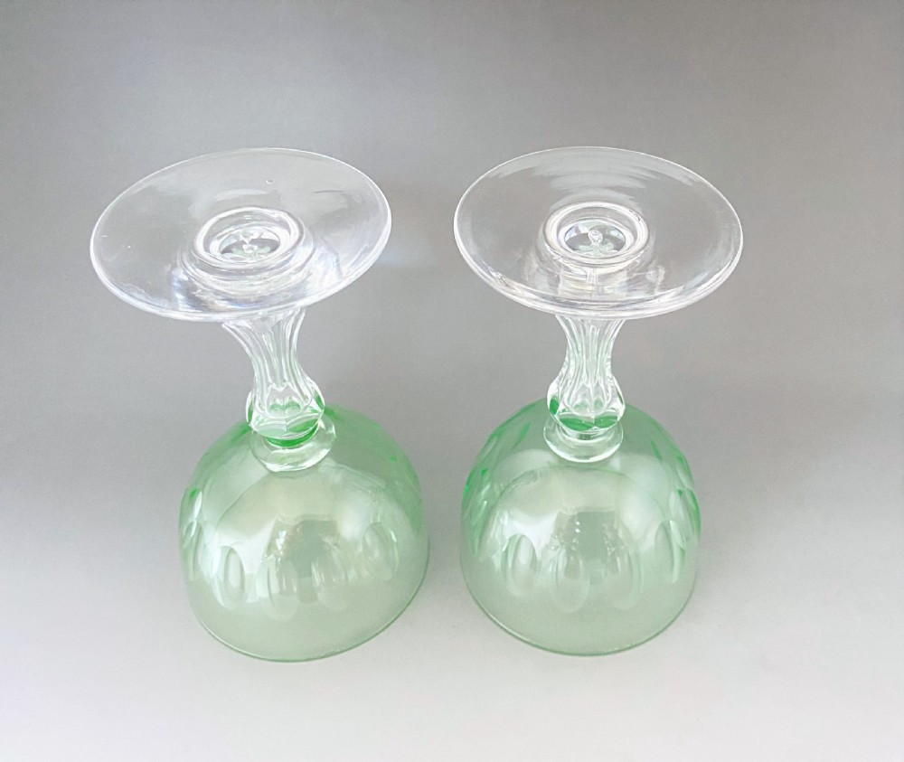 A delightful pair of Victorian uranium bowl dessert wine glasses View IV
