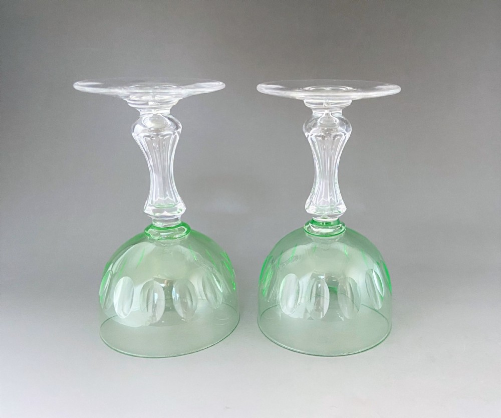 A delightful pair of Victorian uranium bowl dessert wine glasses View V