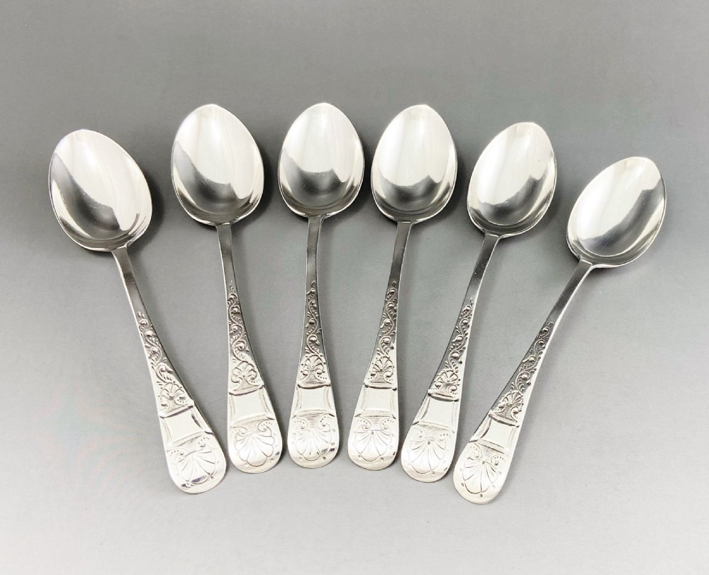 A fine set of six engraved Victorian silver teaspoons