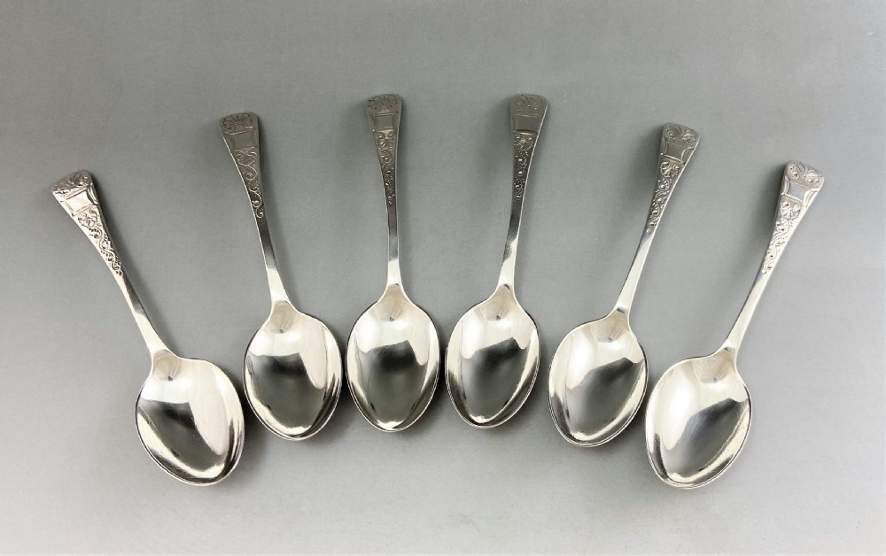 A fine set of six engraved Victorian silver teaspoons View IV