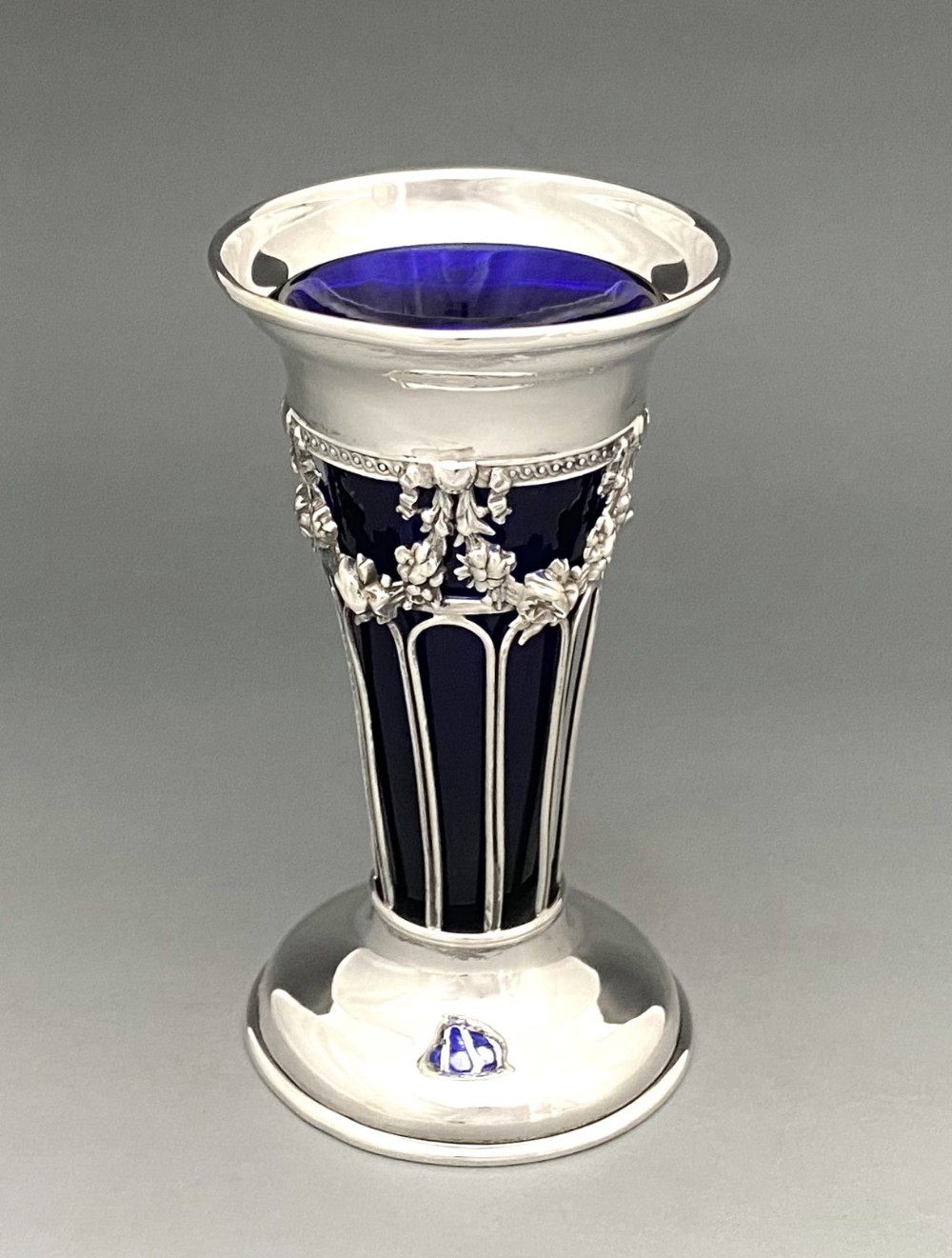 A pretty Edwardian silver & Bristol blue glass vase