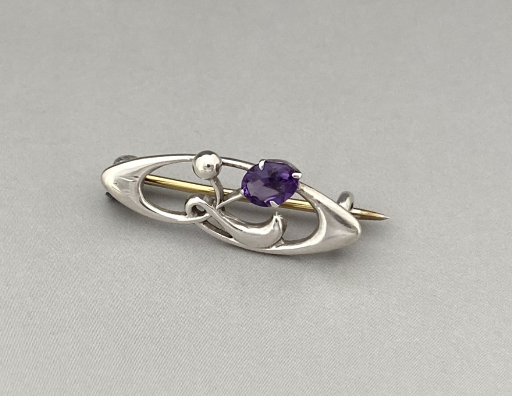 A gorgeous Charles Horner silver & Amethyst brooch