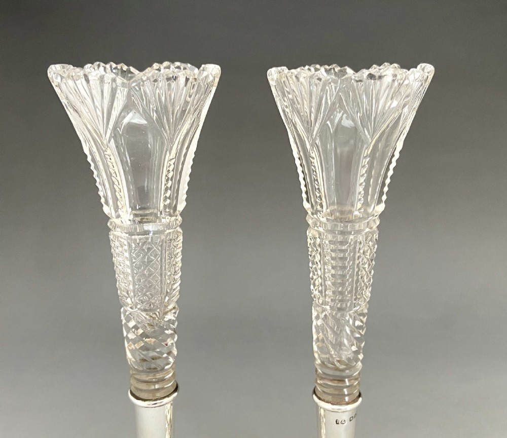 A superb pair of Victorian silver mounted bud vases View IV