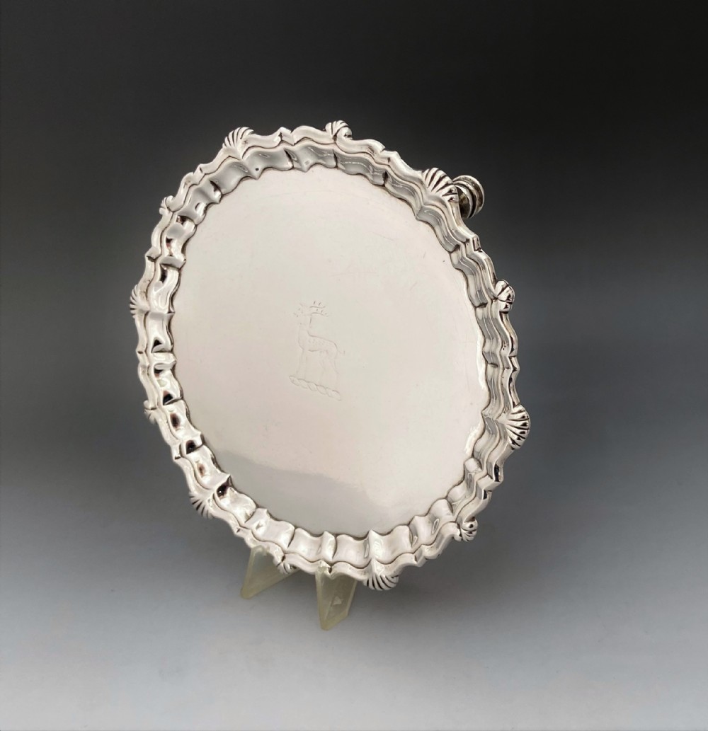 A superb 1744 George II silver waiter/card tray