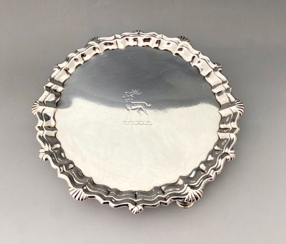 A superb 1744 George II silver waiter/card tray View II