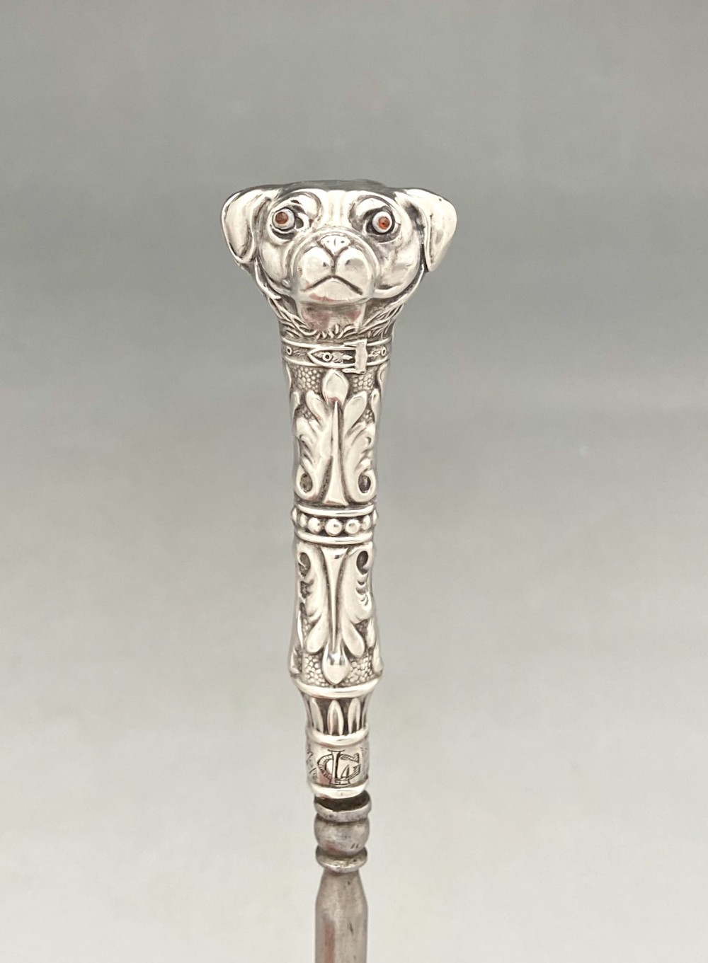 A rare Edwardian novelty silver Dog button hook