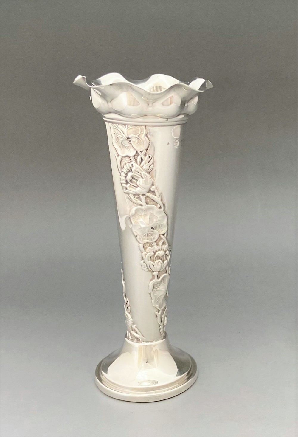 A gorgeous Sampson Mordan & Co. silver trumpet vase