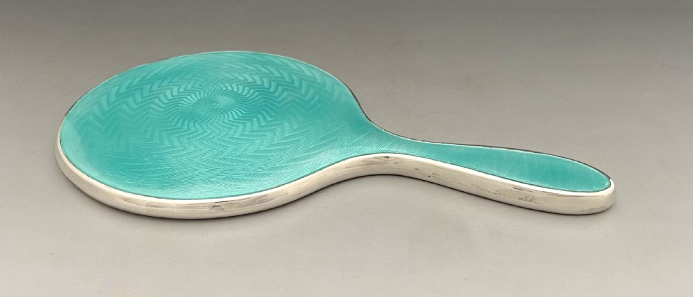 A Gorgeous Art Deco Silver & Guilloche Enamel Hand Mirror View IV