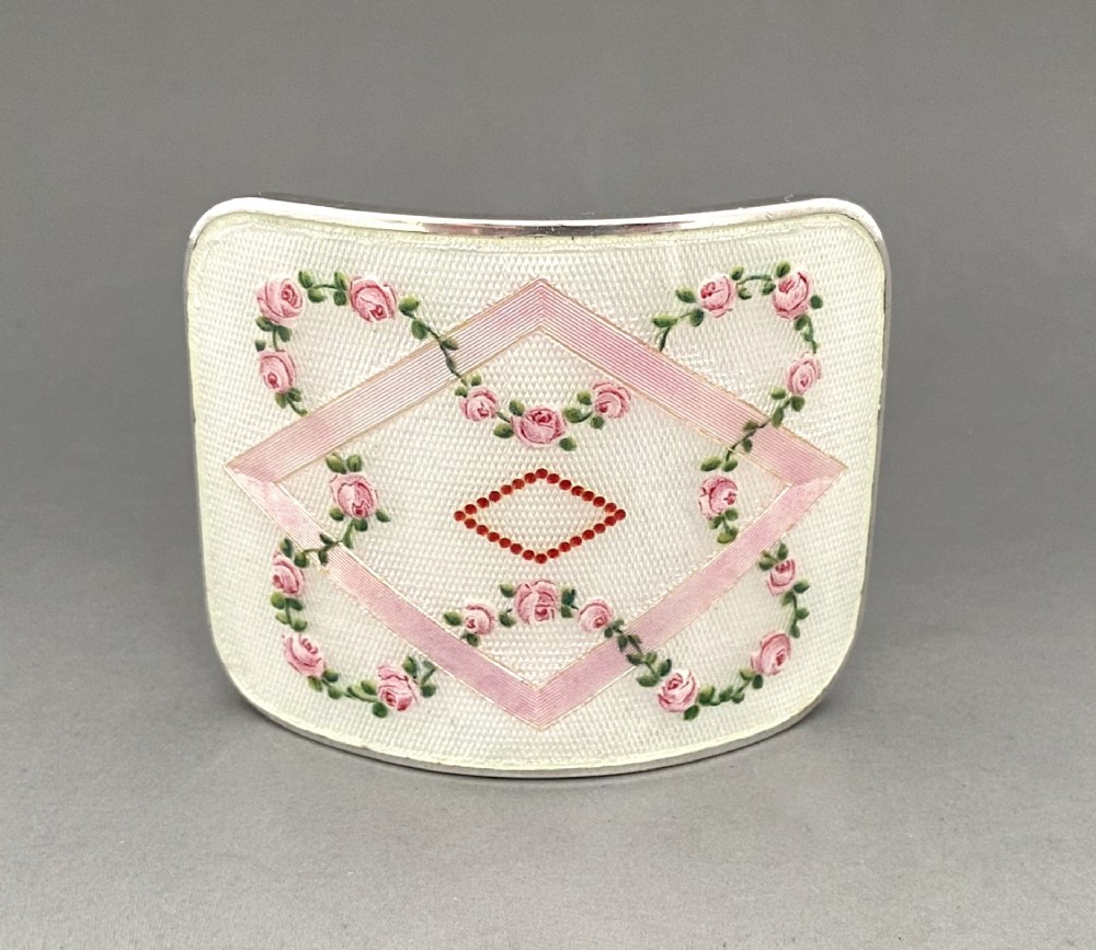 A gorgeous silver & guilloche enamel buckle brooch 