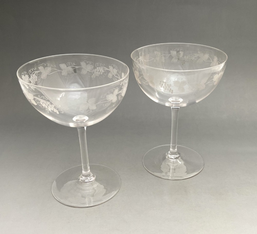 A lovely pair of Victorian etched champagne bowls