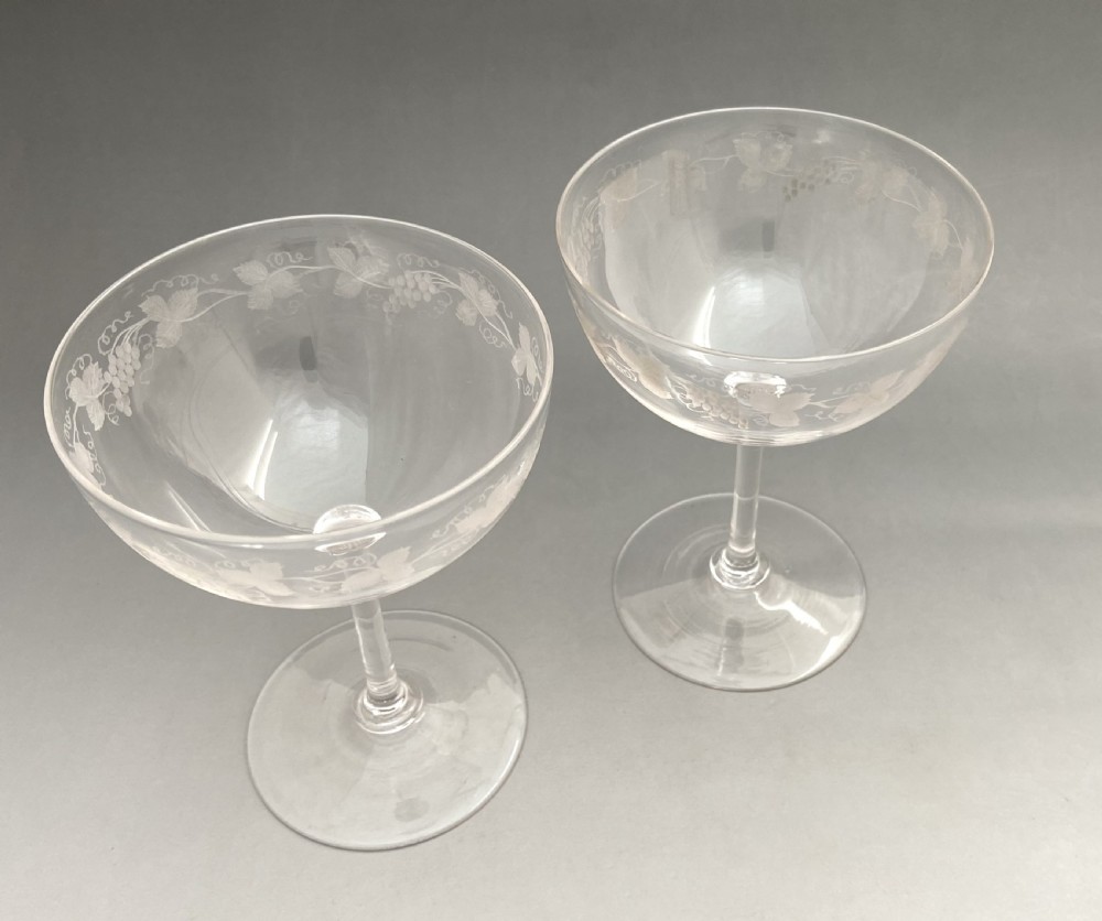 A lovely pair of Victorian etched champagne bowls View II
