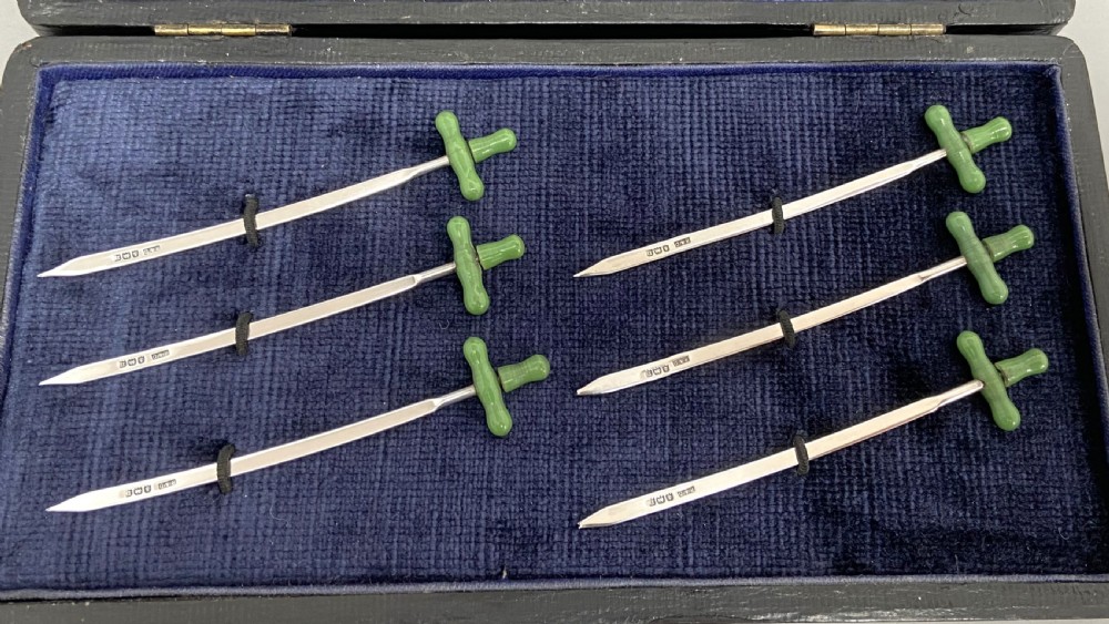 A rare & unusual boxed set of 6 hallmarked silver cocktail sticks View IV