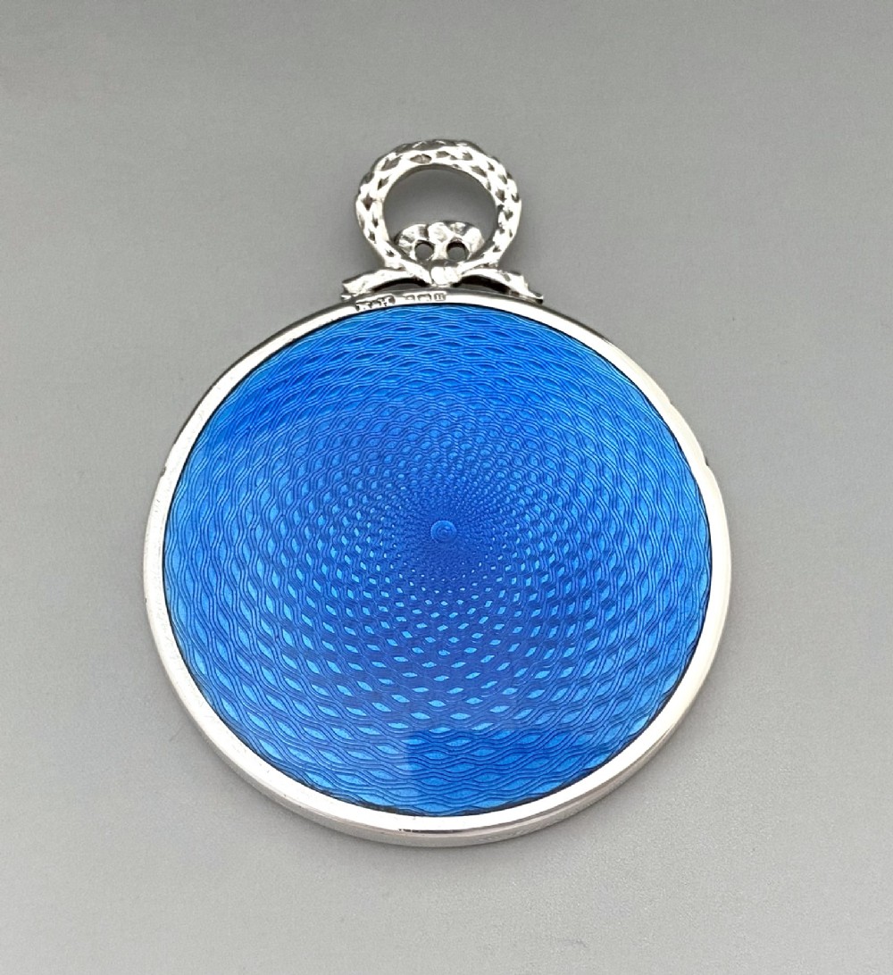 A wonderful silver & guilloche enamel handbag mirror