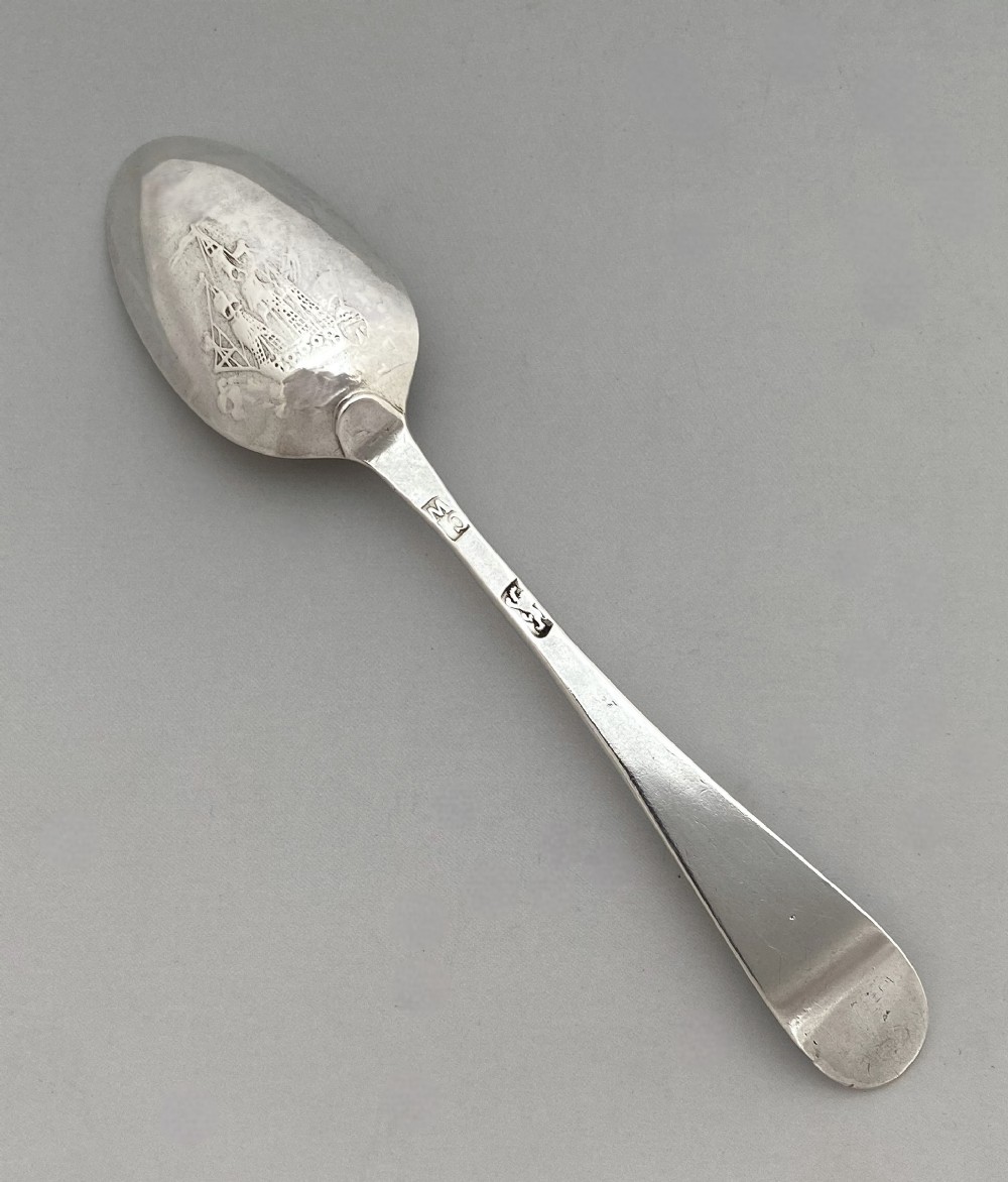 A rare 18th Century silver 'Galleon' picture back teaspoon