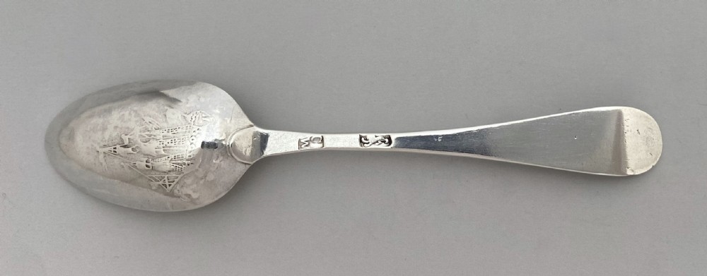 A rare 18th Century silver 'Galleon' picture back teaspoon View VII