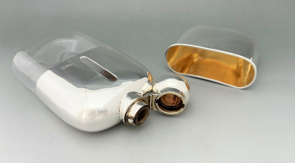 A large handsome Edwardian silver & glass hip flask View V