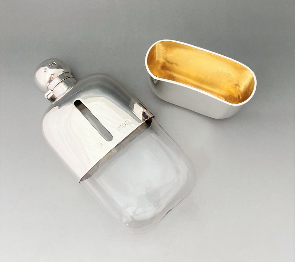 A large handsome Edwardian silver & glass hip flask