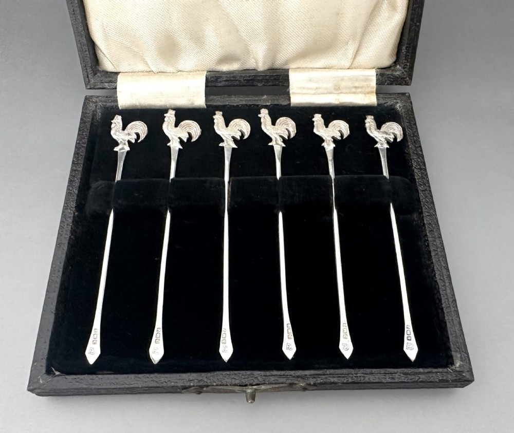 A Boxed Set Of 6 Silver Cockerel Cocktail Sticks View II