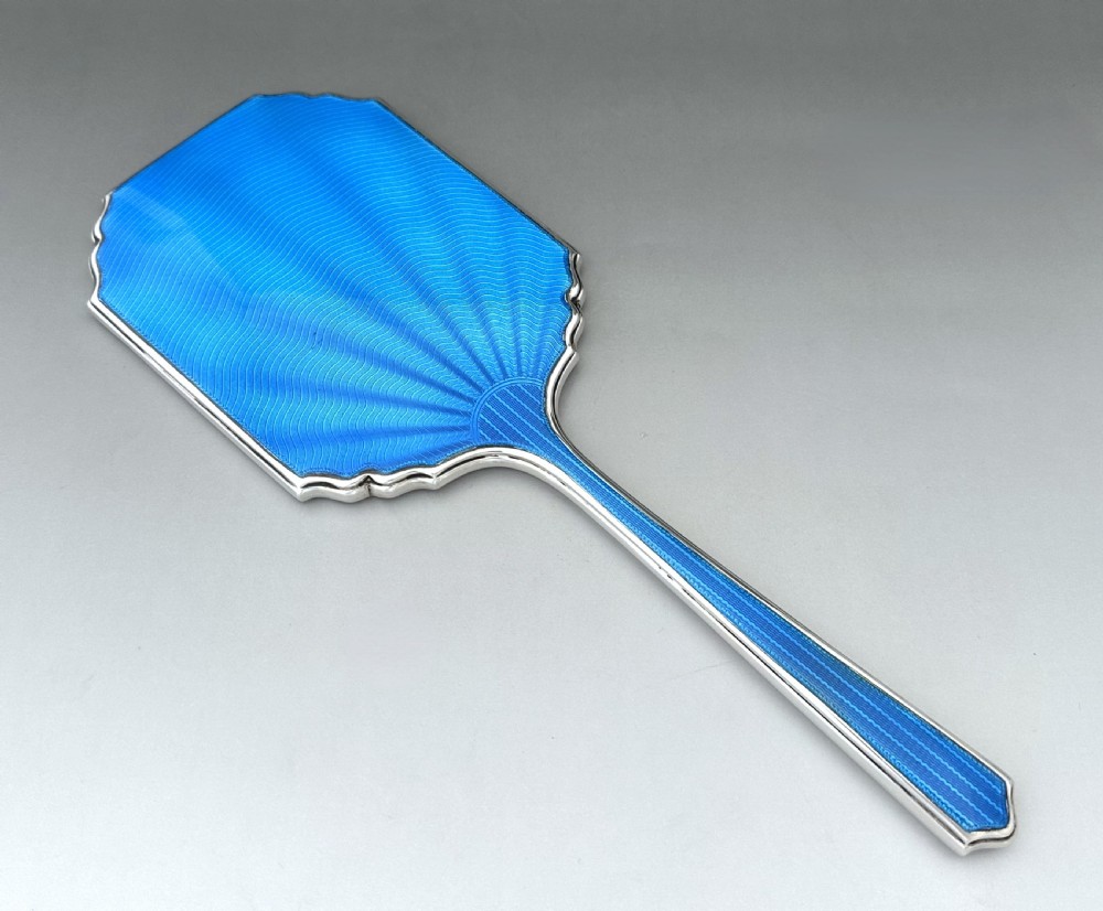 A Gorgeous Art Deco Silver & Guilloche Enamel Hand Mirror
