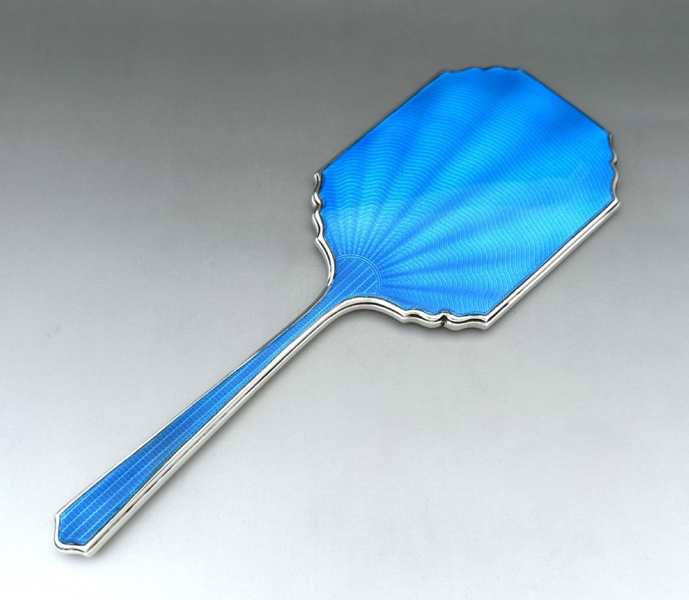 A Gorgeous Art Deco Silver & Guilloche Enamel Hand Mirror View II