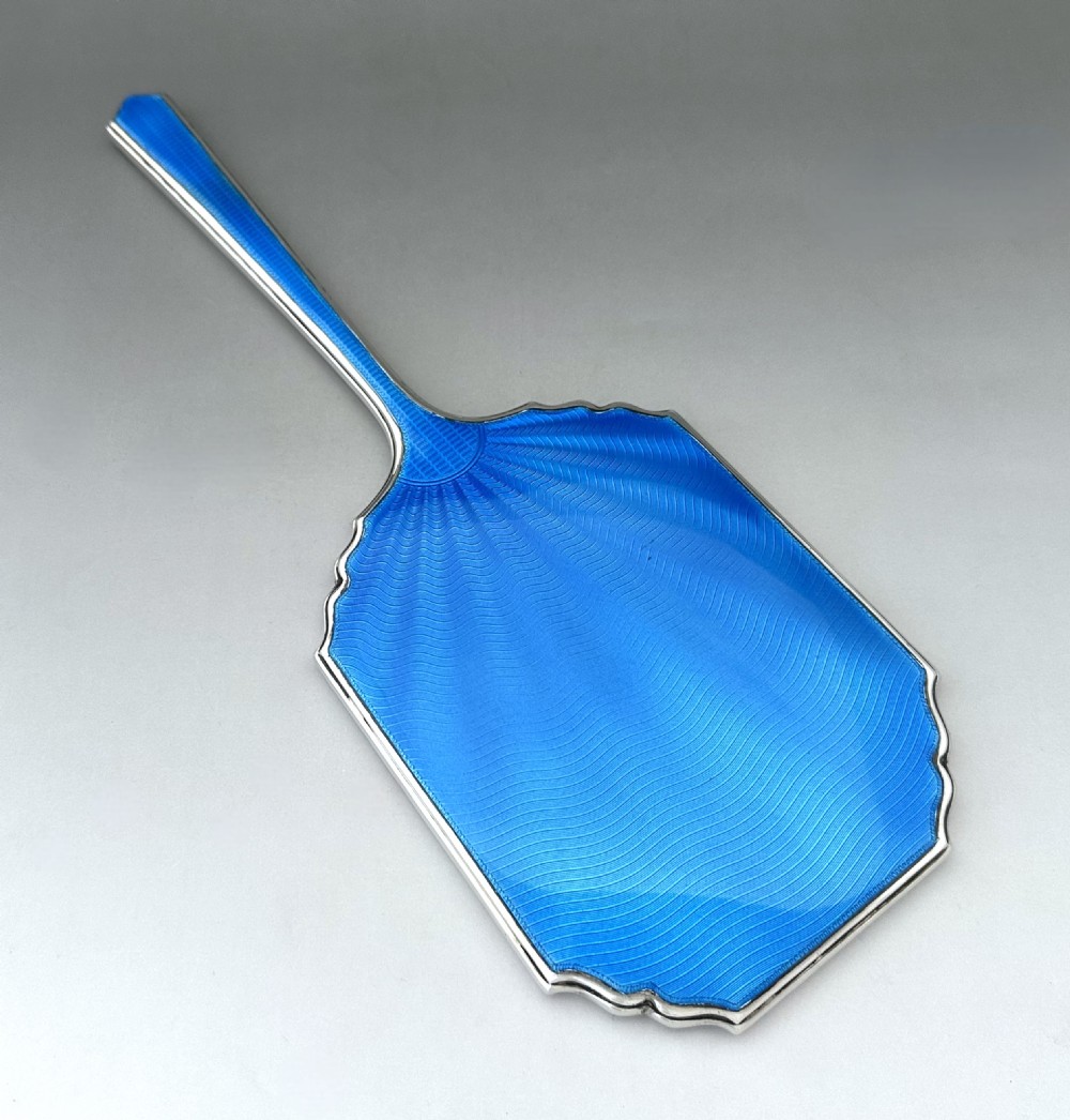 A Gorgeous Art Deco Silver & Guilloche Enamel Hand Mirror View III