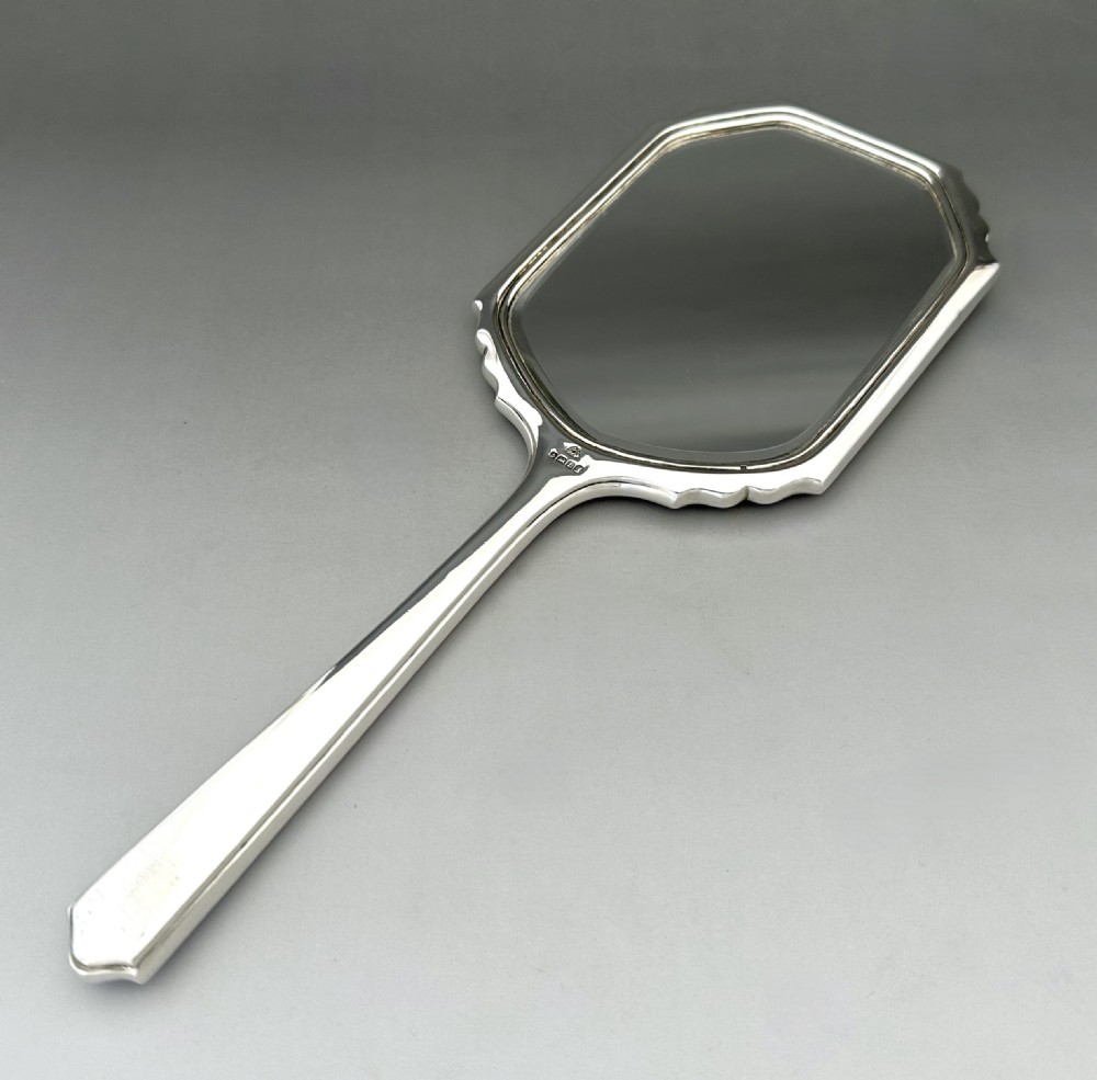 A Gorgeous Art Deco Silver & Guilloche Enamel Hand Mirror View V