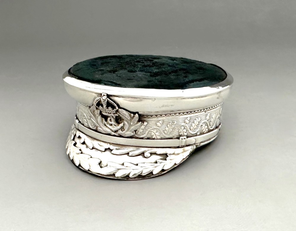 A rare Chester silver Admirals Cap pin cushion