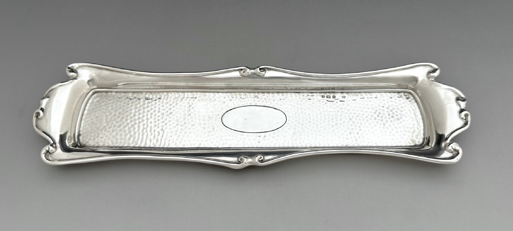 A charming Art Nouveau Edwardian silver pen tray View III