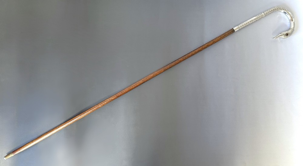 A superb silver Swans head walking stick cane View IV