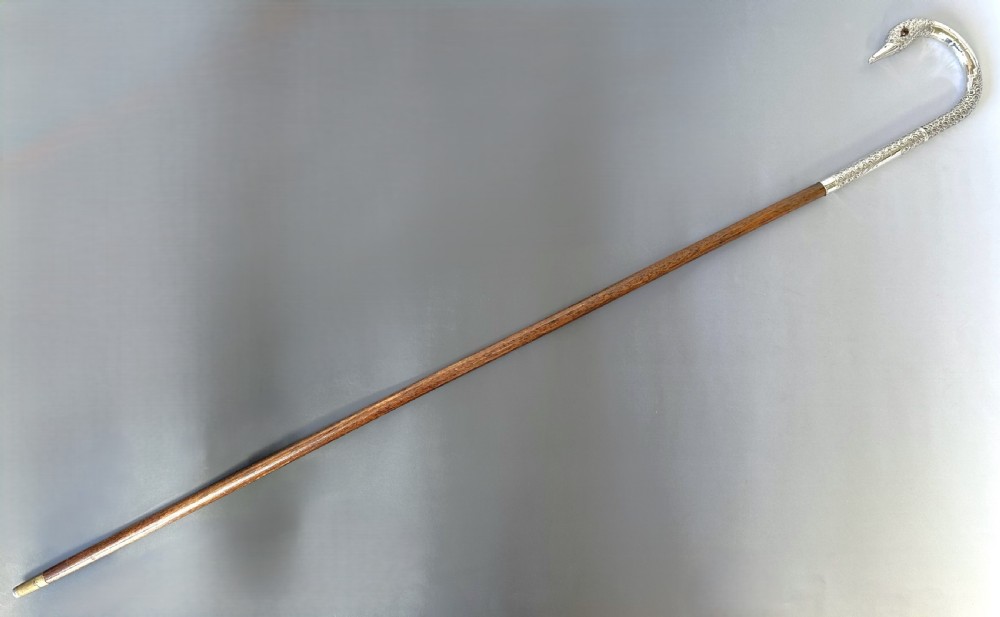 A superb silver Swans head walking stick cane View VIII