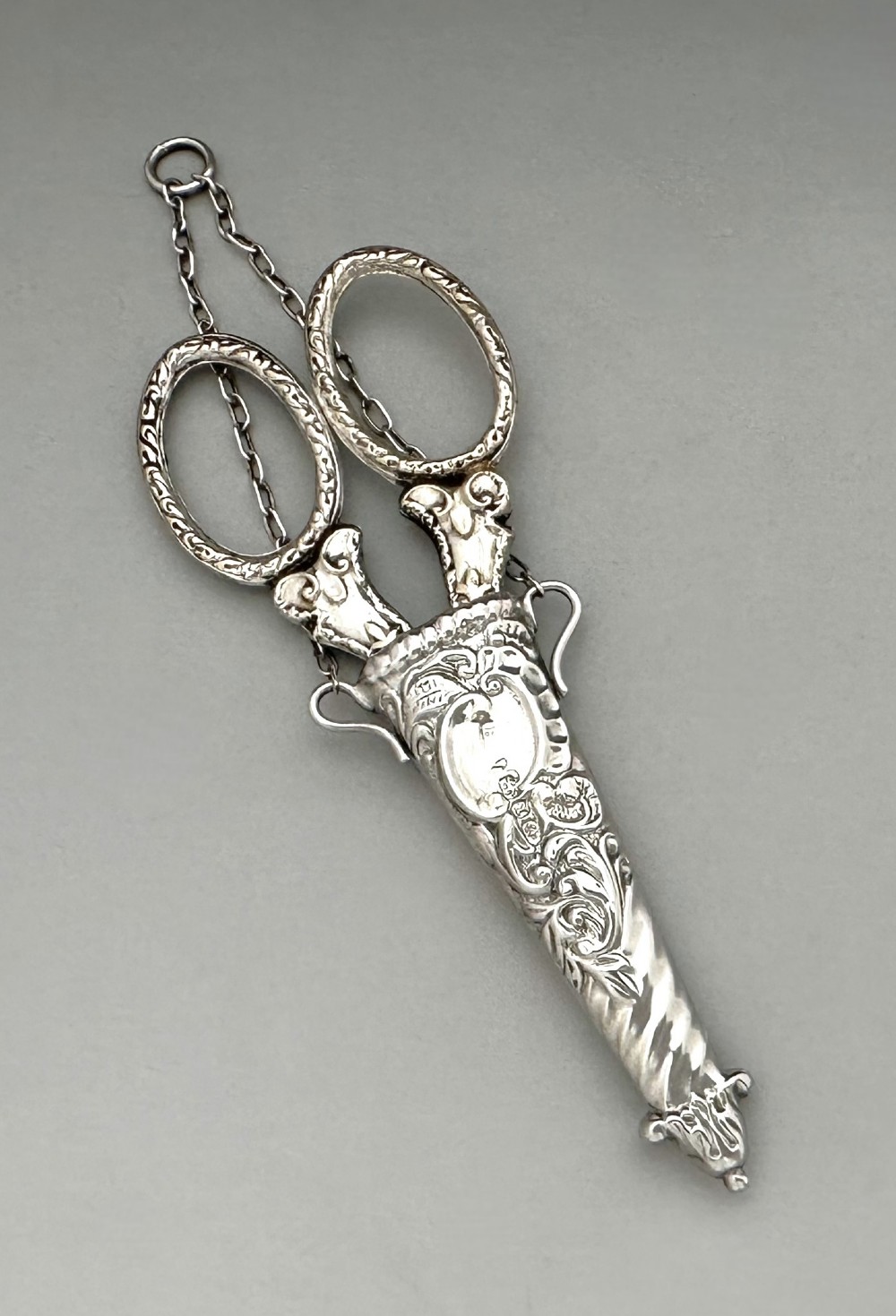 A collectable pair of Victorian silver Chatelaine scissors & case