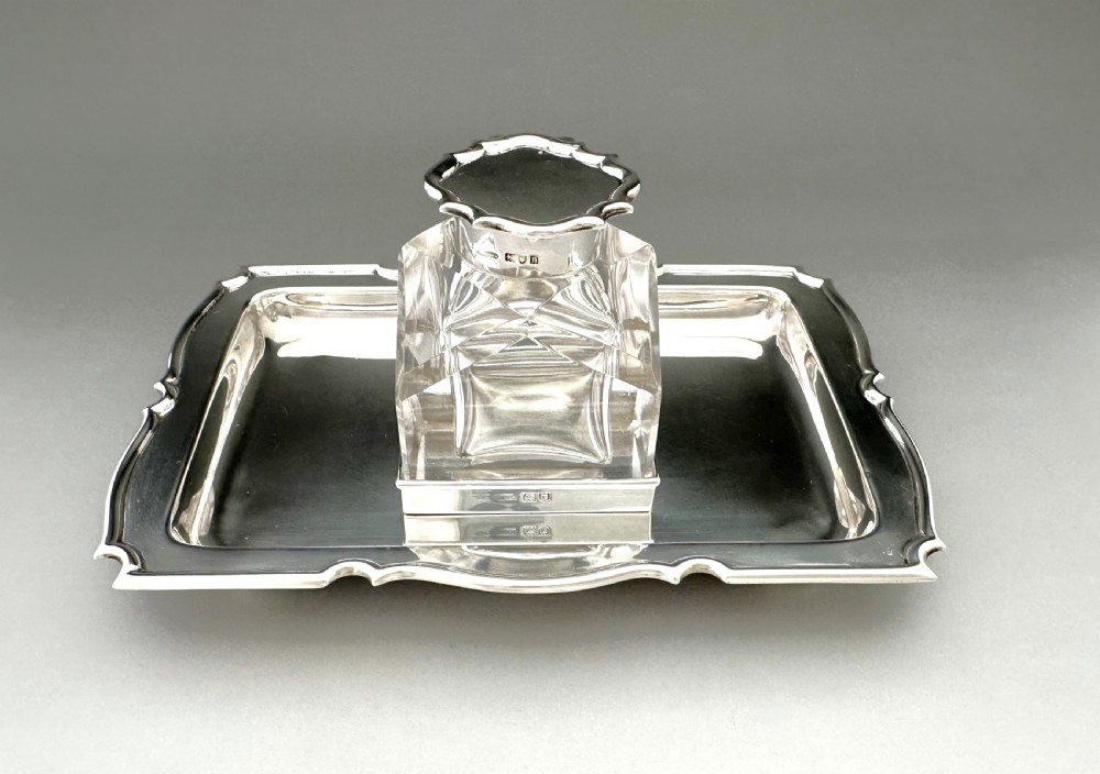 A stylish Edwardian silver inkwell & inkstand