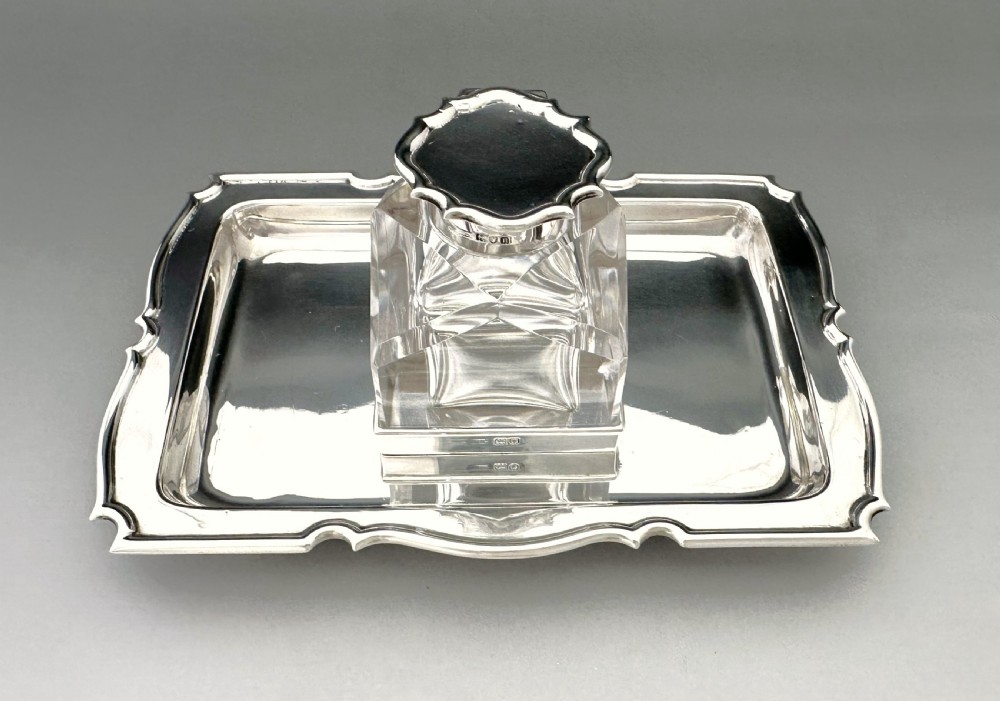 A stylish Edwardian silver inkwell & inkstand View II