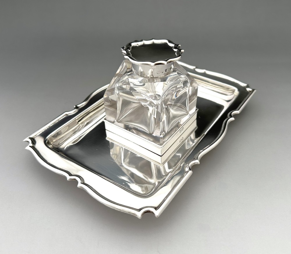 A stylish Edwardian silver inkwell & inkstand View III