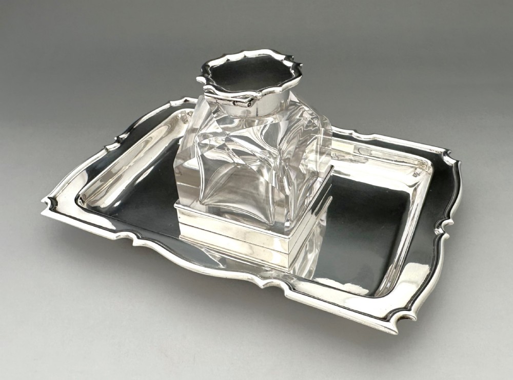 A stylish Edwardian silver inkwell & inkstand View V