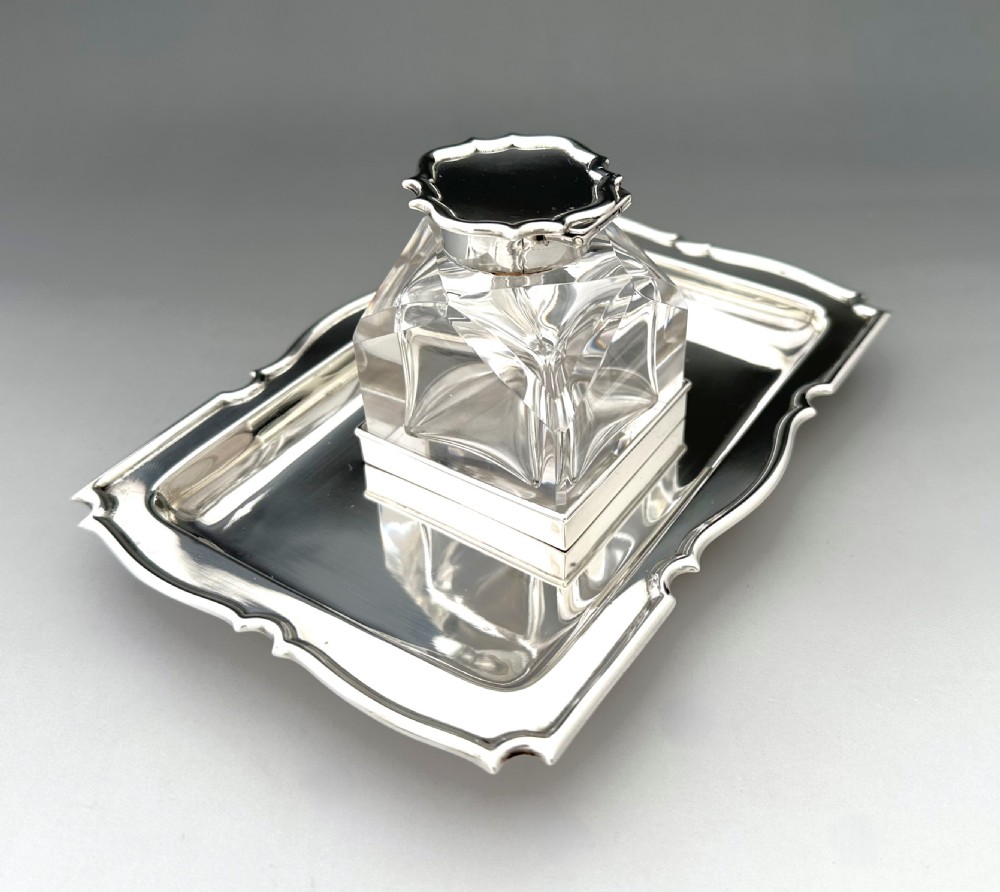 A stylish Edwardian silver inkwell & inkstand View VI