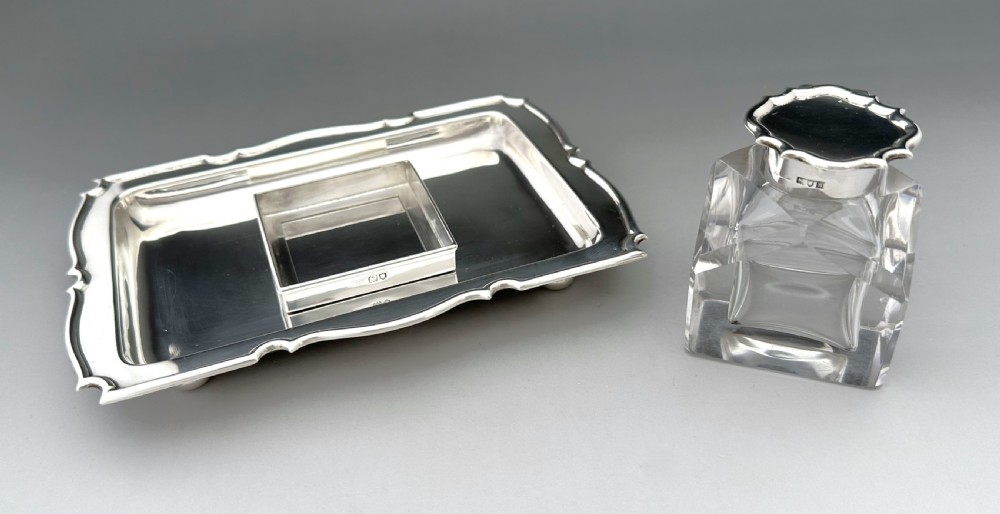A stylish Edwardian silver inkwell & inkstand View VII