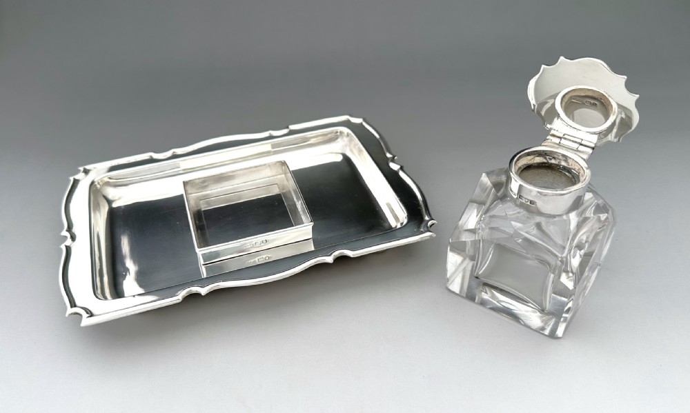 A stylish Edwardian silver inkwell & inkstand View VIII