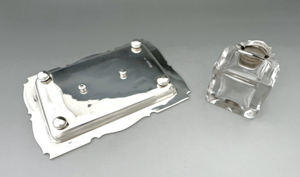 A stylish Edwardian silver inkwell & inkstand View IX