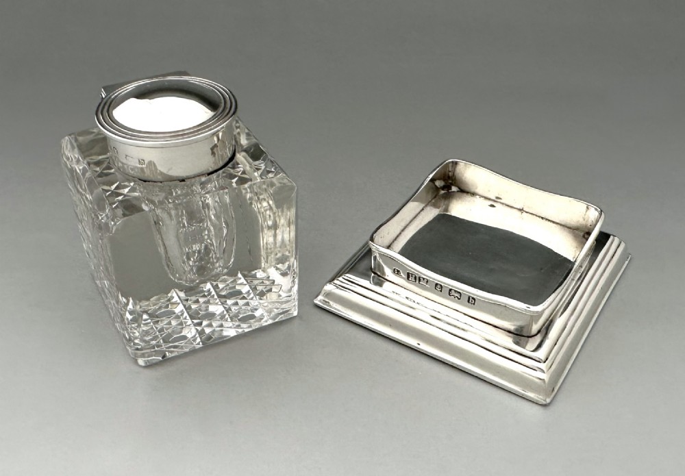 A handsome silver mounted cut glass Edwardian inkwell View V