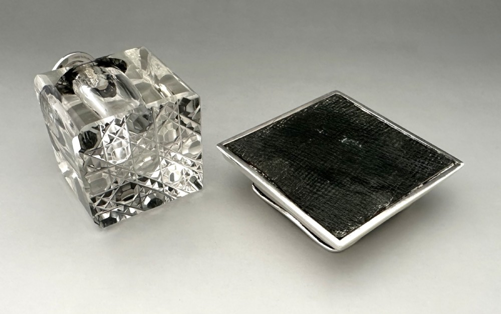 A handsome silver mounted cut glass Edwardian inkwell View VII