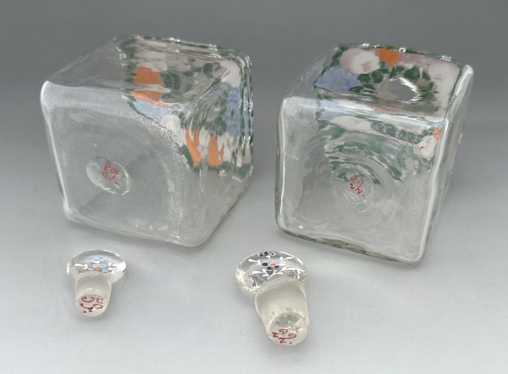 A gorgeous pair of perfume/ cologne bottles with enamelled decoration View III