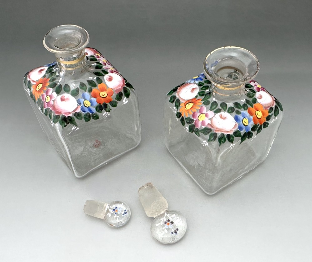 A gorgeous pair of perfume/ cologne bottles with enamelled decoration View IV