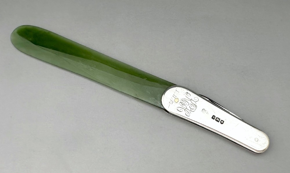 An excellent silver & Jade letter opener