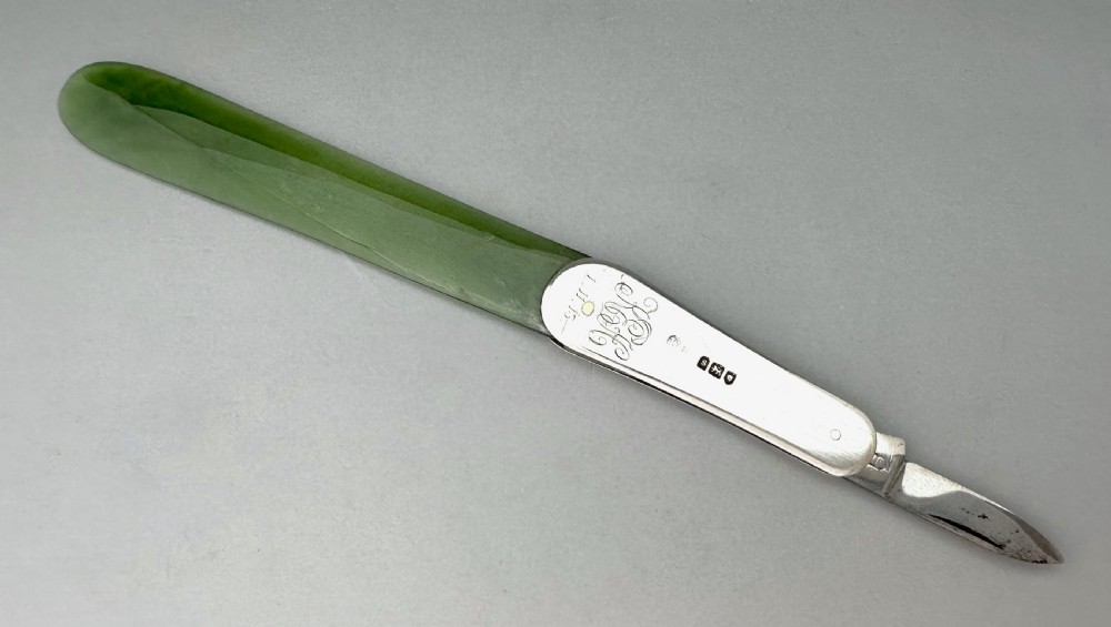 An excellent silver & Jade letter opener View III