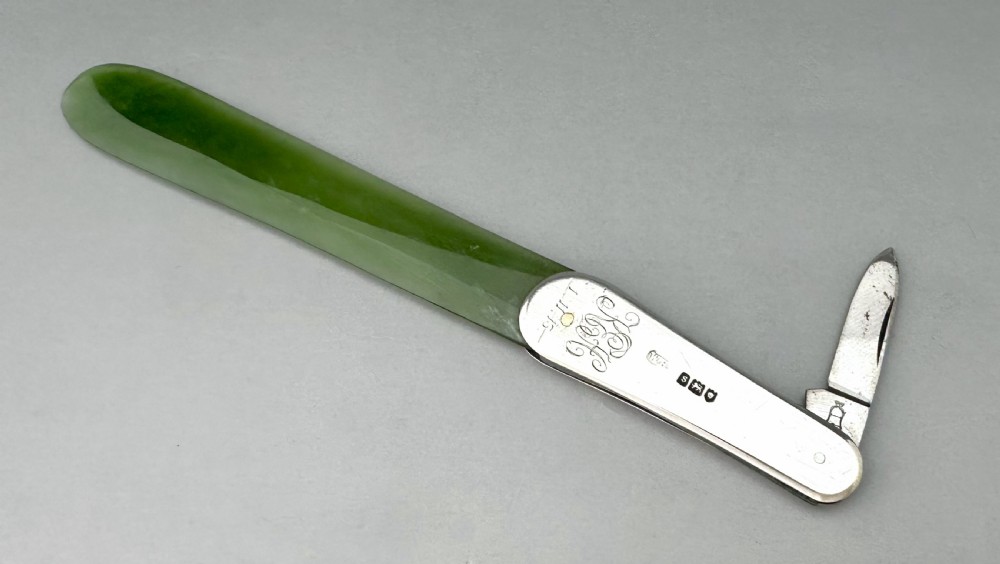 An excellent silver & Jade letter opener View V