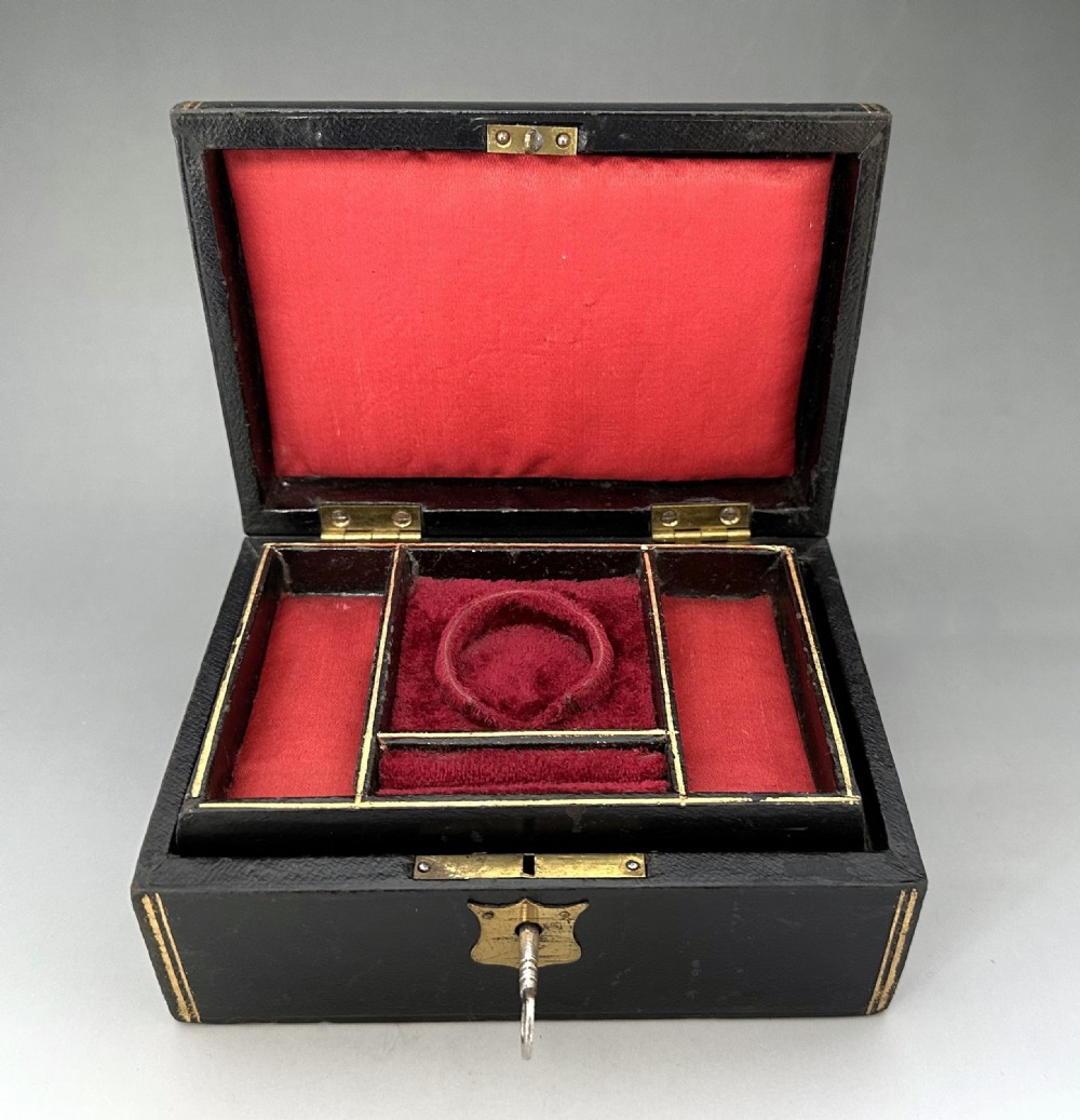A useful black Leather Victorian Jewellery Box View V