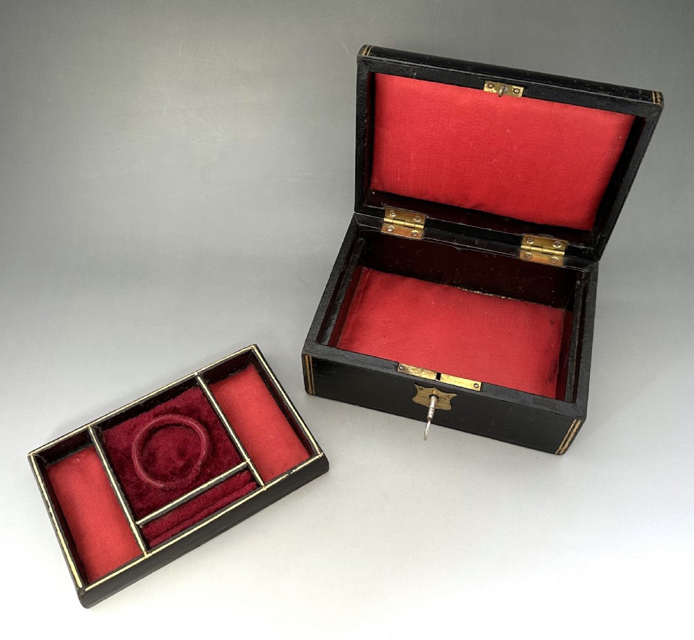 A useful black Leather Victorian Jewellery Box View VII