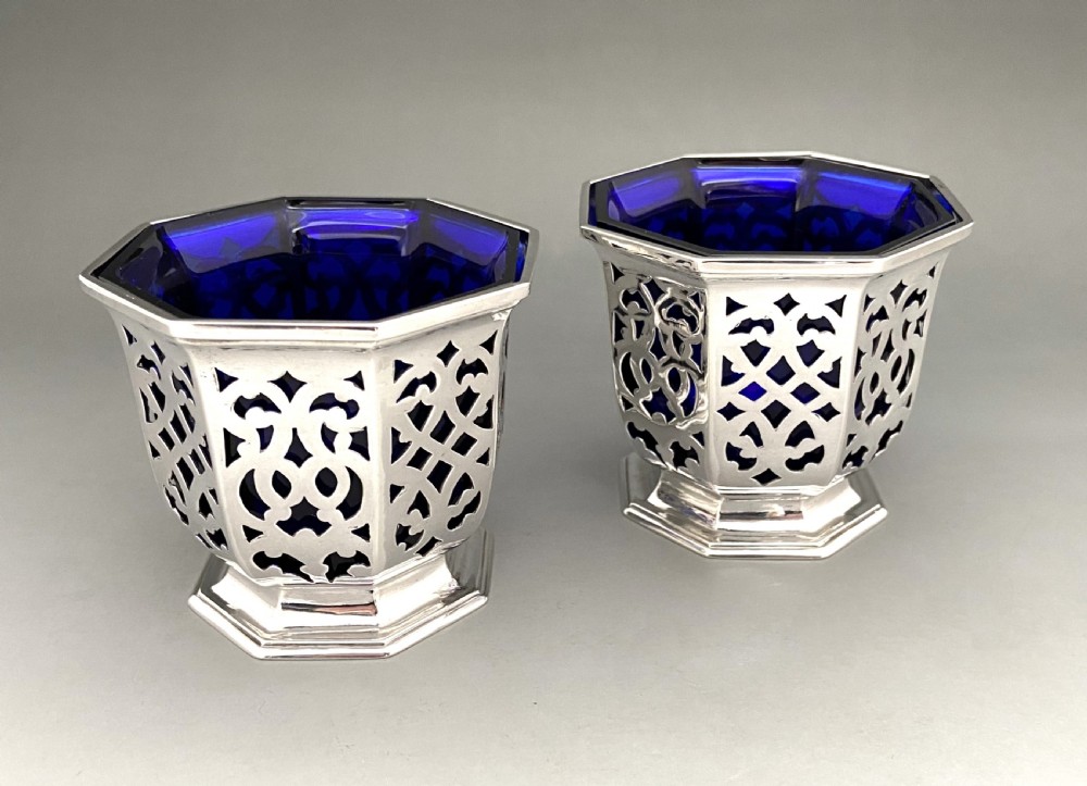 A superb pair of Early Victorian pierced silver condiment/cream pails View III