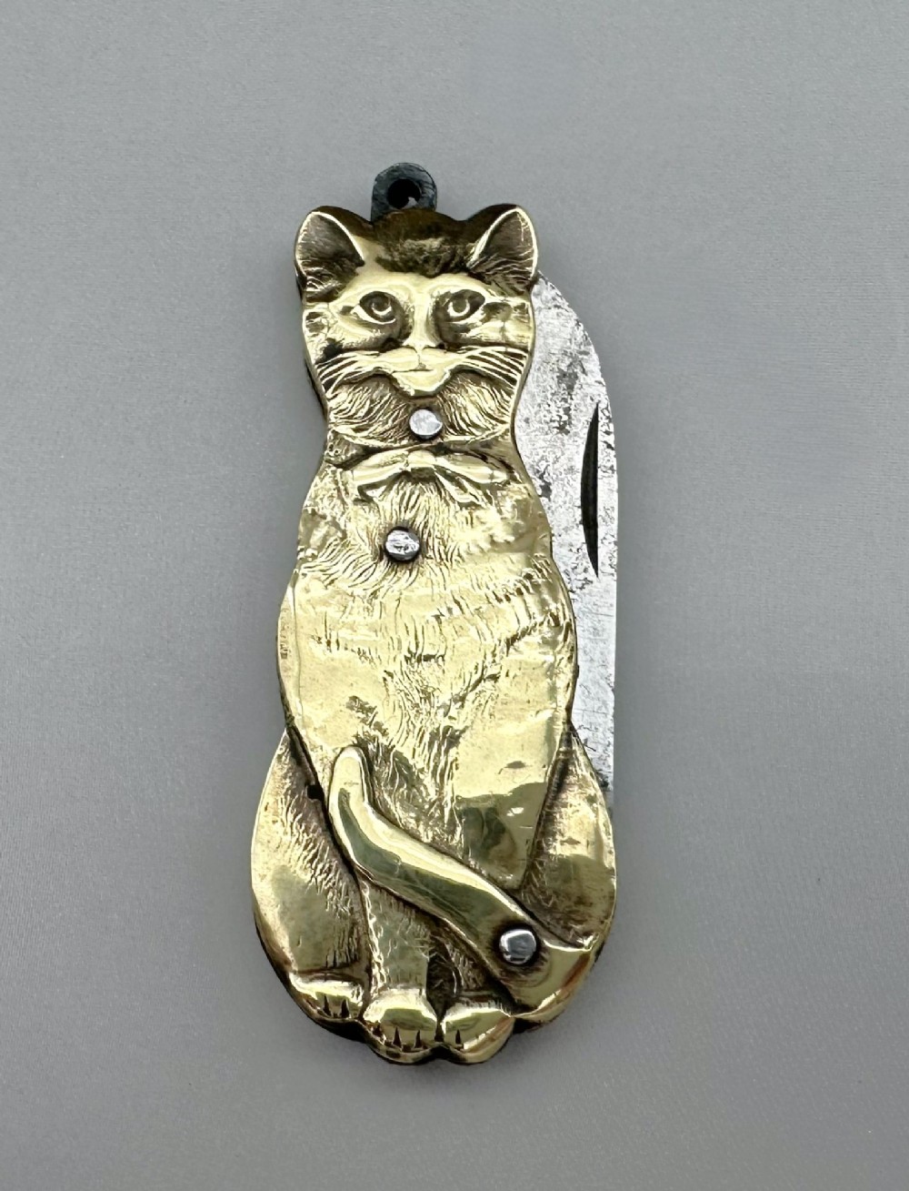 A charming Victorian novelty brass Cat penknife